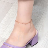 Gümüş Rose Çift Zincirli Kalp Zirkon Taşlı Halhal thumbnail 2