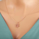 925 Ayar Gümüş Rose Kalpli Dört Yapraklı Yonca Kadın Kolye thumbnail 4