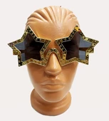 Yıldız Şekilli Parlak Metalize Parti Gözlüğü Altın Renk 16X7 cm - 1