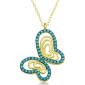 Gümüş Gold Turkuaz Taşlı Kelebek Kadın Kolye thumbnail 1