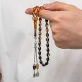 Gümüş Püskül Sıkma Kehribar Tesbih - 5