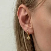 Gümüş Sallantılı Gold Minimal Çiçek Kadın Küpe - 4