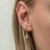 Gümüş Sallantılı Gold Damla Kadın Küpe - 4