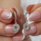 Gümüş Geometrik Desenli Kadın Küpe - 1