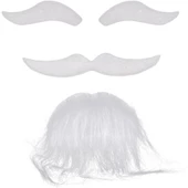Beyaz Renk Kendinden Yapışkanlı Takma Sakal Bıyık ve Kaş Seti - 3