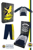 Fenerbahçe Orijinal Fb Logo Sarı-Lacivert Bebek Sweat Eşofman Alt Set Ahşap Kutulu - 1