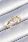 Pirinç Gold Renk İncili Yonca Model Zirkon Taş Detay Kadın Yüzük - TJ-BYK3438 - 1