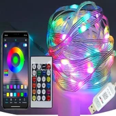 YILBAŞI AĞACI IŞIĞI NOEL IŞIĞI RENKLİ LED IŞIK IP65 10 METRE USB KUM. + CEP KONTROL DIŞ MEKAN IŞIĞI thumbnail 1