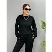 Lucky Life Kadın Uzun Kollu Bisiklet Yaka Viskon Iki Iplik Bluz Ve Pantolon Ikili Takım - 1