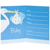 Baby Boy Stork Temalı Mavi Davetiye 8 Adet - 2
