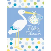 Baby Boy Stork Temalı Mavi Davetiye 8 Adet - 1