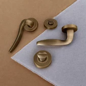 Trim Mat Antik Sarı Yuvarlak Rozetli Wc Banyo Kapı Kolu 1 Takım thumbnail 1