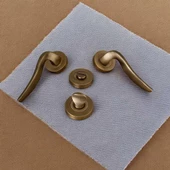 Trim Mat Antik Sarı Yuvarlak Rozetli Wc Banyo Kapı Kolu 1 Takım thumbnail 2