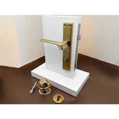 Zey Mat Altın Çelik Kapı Kolu Sol Basar + Kapı Tokmağı Kilit Hariçtir - 3