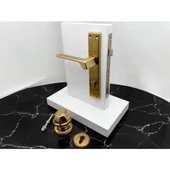 Zey Mat Altın Çelik Kapı Kolu Sol Basar + Kapı Tokmağı Kilit Hariçtir - 1