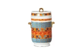Lucky Art Clarissa Bone China Porselen Mavi Beyaz Naturel Desenli Kulplu Kavanoz 22 cm LYHD 624 - 1