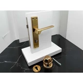 Zey Mat Altın Çelik Kapı Kolu Sağ Basar + Kapı Tokmağı Kilit Hariçtir - 1
