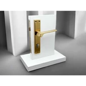 Zey Mat Altın Kare Aynalı Çelik Kapı Kolu Sağ Basar Tek Taraf Kilit Hariçtir thumbnail 4