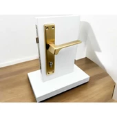 Zey Mat Altın Kare Aynalı Çelik Kapı Kolu Sağ Basar Tek Taraf Kilit Hariçtir thumbnail 2