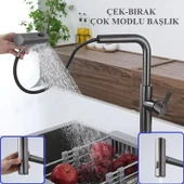ÇOK MODLU ANTRASİT MUTFAK EVYE BATARYASI SPİRALLİ ÇEK BIRAK BAŞLIK YAĞMURLAMA - 1