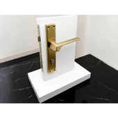 Zey Mat Altın Kare Aynalı Çelik Kapı Kolu Sağ Basar Tek Taraf Kilit Hariçtir thumbnail 3