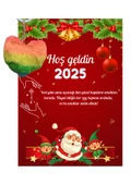 Yeni Yıl Noel Baba Kart Üzerinde Anahtarlık (Kişiye Özel Yazı Yazdırılabilir) Renkli Kalp - 1
