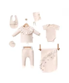 Dantel İşlemeli Lale Desenli 7 Parça Hastane Çıkış Seti %100 Pamuk - 1