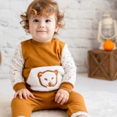 Erkek Bebek Tarçın Ayıcık Peluş Cepli İkili Takım (6ay-4yaş) - 2