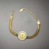 Şans ve Bereket 316L Gold Renk Antialerjik Çeyreklik Model Çelik Kadın Bileklik - 1