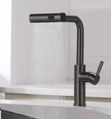 Rena Design Çok Modlu Siyah Mutfak Evye Bataryası Spiralli Çek Bırak Başlık Yağmurlama - 6