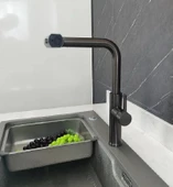 Rena Design Çok Modlu Siyah Mutfak Evye Bataryası Spiralli Çek Bırak Başlık Yağmurlama - 7
