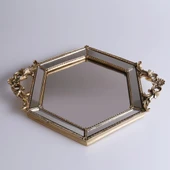 Selim Dekor Altıgen Aynalı Tepsi Altın - 1