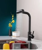 Rena Design Çok Modlu Siyah Mutfak Evye Bataryası Spiralli Çek Bırak Başlık Yağmurlama - 1