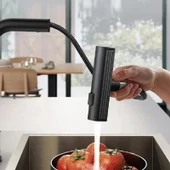 Rena Design Çok Modlu Siyah Mutfak Evye Bataryası Spiralli Çek Bırak Başlık Yağmurlama - 5