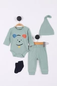 Animal Desenli Müslin Erkek Bebek Hastane Çıkışı Bebek Kıyafetleri Yenidoğan Hastane Çıkış Seti 4 lü - 4