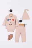 Animal Desenli Müslin Erkek Bebek Hastane Çıkışı Bebek Kıyafetleri Yenidoğan Hastane Çıkış Seti 4 lü - 1