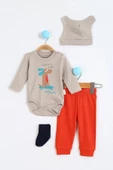 Hayvan Desenli Erkek Bebek Hastane Çıkışı Bebek Kıyafetleri Yenidoğan Hastane Çıkış Seti 4'lü Müslin - 4