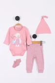Müslin Tavşan Desenli Kız Bebek Hastane Çıkışı Bebek Kıyafetleri Yenidoğan Hastane Çıkış Seti 4'lü - 2