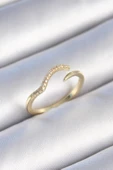 Pirinç Gold Renk Zirkon Taşlı Kadın Yüzük - TJ-BYK3450 - 1