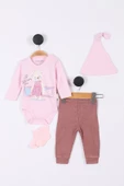 Müslin Tavşan Desenli Kız Bebek Hastane Çıkışı Bebek Kıyafetleri Yenidoğan Hastane Çıkış Seti 4'lü - 4