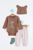 Hayvan Desenli Erkek Bebek Hastane Çıkışı Bebek Kıyafetleri Yenidoğan Hastane Çıkış Seti 4'lü Müslin - 2