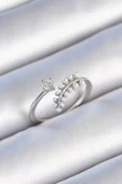 Pirinç Gümüş Renk Zirkon Taşlı İncili Yaprak Model Kadın Yüzük - TJ-BYK3453 - 1