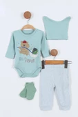 Ayı Desenli Müslin Erkek Bebek Hastane Çıkışı Bebek Kıyafetleri Yenidoğan Hastane Çıkış Seti 4'lü - 4