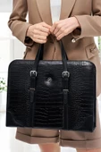 Unisex Lüx 14-15.6" İnç Siyah Kroko Ofis Evrak Laptop Çantası - 2