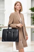 Unisex Lüx 14-15.6" İnç Siyah Kroko Ofis Evrak Laptop Çantası - 1