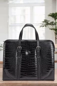 Unisex Lüx 14-15.6" İnç Siyah Kroko Ofis Evrak Laptop Çantası - 4