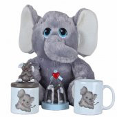 Fil Peluş Oyuncak 30 Cm Gri Fil Fanus Biblo Kalemlik Kupa Set - 1