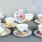 Porsima 101760 Birdy Gold Yaldızlı Desenli Fincan Takımı Porselen Türk Kahvesi 6 Kişilik 12 Parça - 4