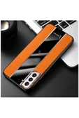 Samsung Galaxy S22 Uyumlu Kılıf Premium Deri Kılıf Turuncu thumbnail 2