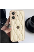 Apple iPhone 16 Uyumlu Kılıf Zebana Camellia Deri Kılıf Bej thumbnail 1